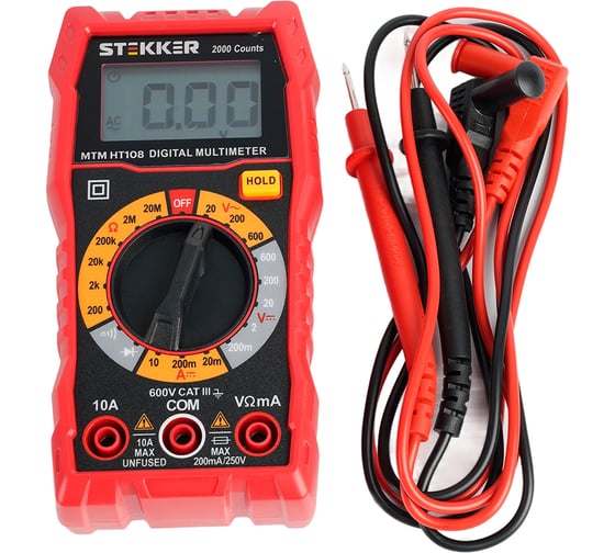 Мультиметр цифровой STEKKER MTM HT108 2000отсчетов, 2 батареи тип ААА 1,5В, 49993