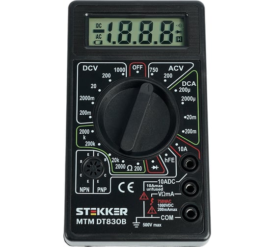 Мультиметр цифровой STEKKER MTM DT830B портативный,1999 отсчетов, батарея кро 49992
