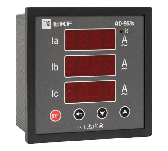 Амперметр цифровой на панель EKF 96x96 (квадратный вырез) трехфазный в коротком корпусе PROxima AD-963s 1