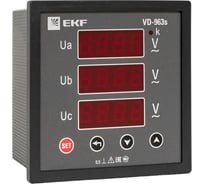 Вольтметр цифровой на панель EKF 96x96 (квадратный вырез) трехфазный в коротком корпусе PROxima VD-963s