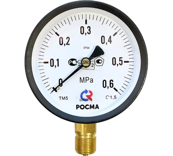 Росма Манометр ТМ-510Р.00 радиальный (0-0.6МПа) М20x1.5 IP54 1.5, ДК100мм РОСМА D070-04585 1