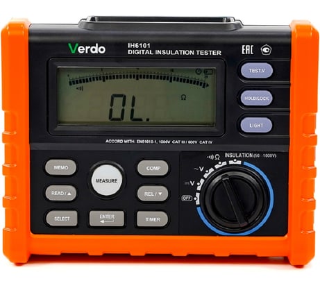 Измеритель сопротивления изоляции VERDO IH6101 (Мегаомметр) до 1000В с поверкой IH610100-СП