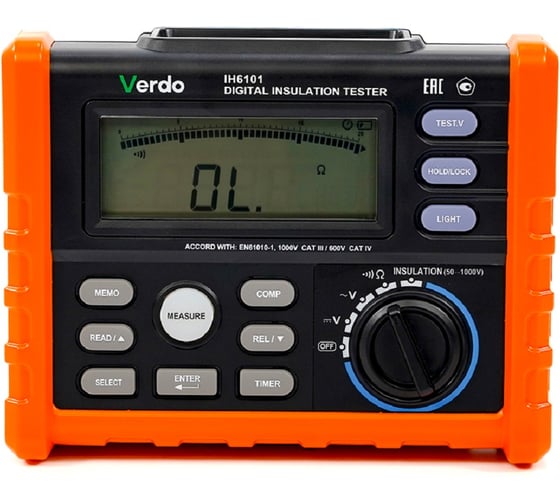 Измеритель сопротивления изоляции VERDO IH6101 (Мегаомметр) до 1000В с поверкой IH610100-СП 1