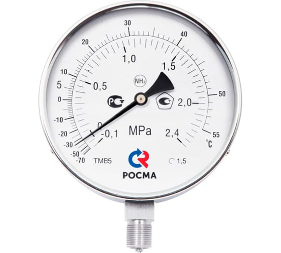 Мановакуумметр Росма ТМВ-511Р.00 ТМВ-511 радиальный (-0.1-2.4МПа/-70-+55C) 1.5, ДК100мм, аммиачный (NH3), двойная шкала D070-03667 1