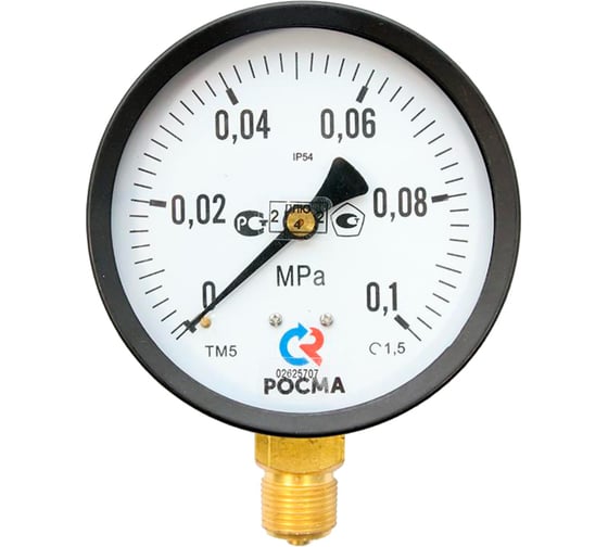 Манометр Росма ТМ-510Р.00 радиальный (0-0.1МПа) М20х1.5 IP54 1.5, ДК100мм D070-04564 1