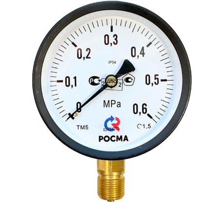 Манометр Росма ТМ-510Р.00 радиальный (0-0.6MPa) G1/2 IP54 1.5, ДК100мм D070-07035