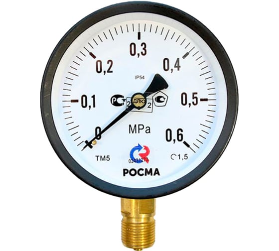 Манометр Росма ТМ-510Р.00 радиальный (0-0.6MPa) G1/2 IP54 1.5, ДК100мм D070-07035 1