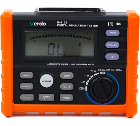 Измеритель сопротивления изоляции (Мегаомметр) Verdo IH6102 до 2500В с поверкой IH610200-СП 1