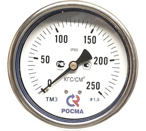 Манометр Росма ТМ-320Т.00 осевой, 0-25кгс/см2, М12х1.5 1.5, ДК63мм, виброустойчивый, сухой D070-03735 1