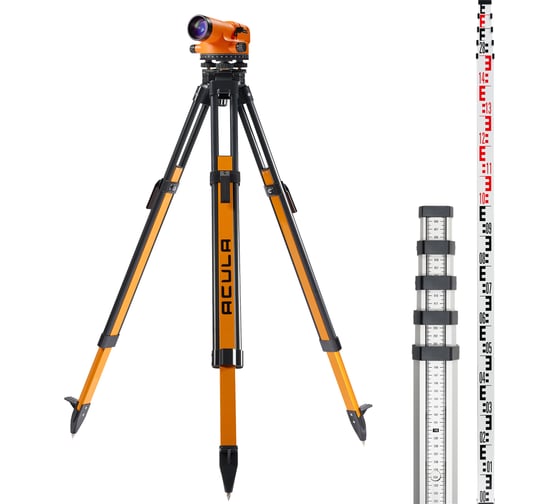 Комплект Оптический нивелир ACULA NIVEX B-24 (кратн.х24; точн.±2.0 мм/км;объектив 36 мм) + Геодезический штатив Geo 12 (высота 99-173 см, фикс. ножек на клипсах, алюминиевый нивелирный, площадка 125 мм, резьба 5/8) + Рейка TLS 5 (5м) LA00163 1