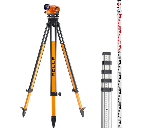 Комплект Оптический нивелир ACULA NIVEX B-24 (кратн.х24; точн.±2.0 мм/км;объектив 36 мм) + Геодезический штатив Geo 12-S (высота 99-173 см, фикс. ножек на винтах, алюминиевый нивелирный, площадка 125 мм, резьба 5/8) + Рейка TLS 5 (5м) LA00161 1