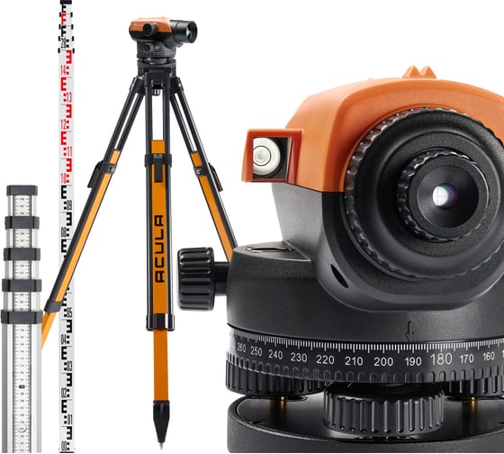 Комплект Оптический нивелир ACULA NIVEX C-28 (кратн.х28; точн.±1.5 мм/км;объектив 40 мм) + Геодезический штатив Geo 12 (высота 99-173 см, фикс. ножек на клипсах, алюминиевый нивелирный, площадка 125 мм, резьба 5/8) + Рейка TLS 5 (5м) LA00167 1