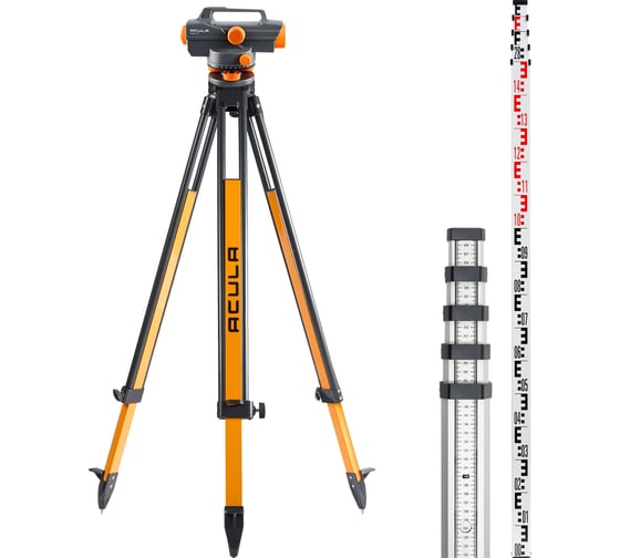 Профессиональный комплект ACULA Высокоточный оптический нивелир с усиленной защитой NIVEX R-38 (кратн.х38; точн.±0.7 мм/км; объектив 40 мм; IPX6) + Штатив Geo 12-S (высота 99-173 см, фикс. ножек на винтах, резьба 5/8)+ Рейка TLS 5 (5м) LA00175 1