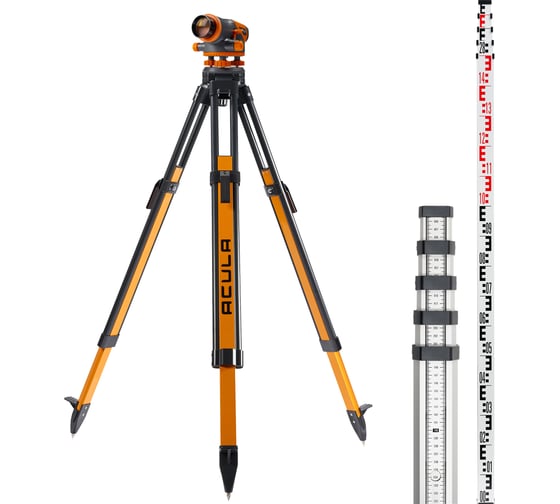 Профессиональный комплект ACULA Оптический высокоточный нивелир Hight-класса NIVEX F-40 (кратн.х40; точн.±1.0 мм/км; объектив 42 мм; IPX6)+ Штатив Geo 12 (высота 99-173 см, фикс. ножек на клипсах, площадка 125 мм, резьба 5/8) + Рейка TLS 5 (5м) LA00181 1