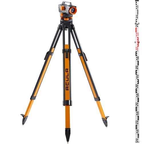 Профессиональный комплект ACULA Высокоточный оптический нивелир с усиленной защитой NIVEX R-38 (кратн.х38; точн.±0.7 мм/км; объектив 40 мм; IPX6) + Штатив Geo 12 (высота 99-173 см, фикс. ножек на клипсах, резьба 5/8)+ Рейка TLS 3 (3м) LA00176 1