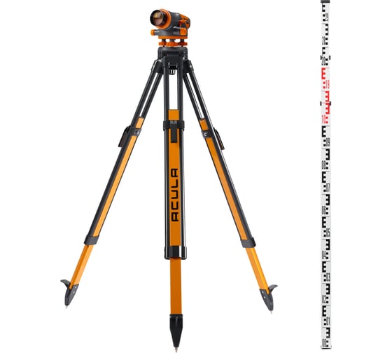 Оптический высокоточный нивелир ACULA Профессиональный комплект,Hight-класса NIVEX F-40 (кратн.х40; точн.±1.0 мм/км; объектив 42 мм; IPX6)+ Штатив Geo 12 (высота 99-173 см, фикс. ножек на клипсах, площадка 125 мм, резьба 5/8) + Рейка TLS 3 (3м) LA00180 1
