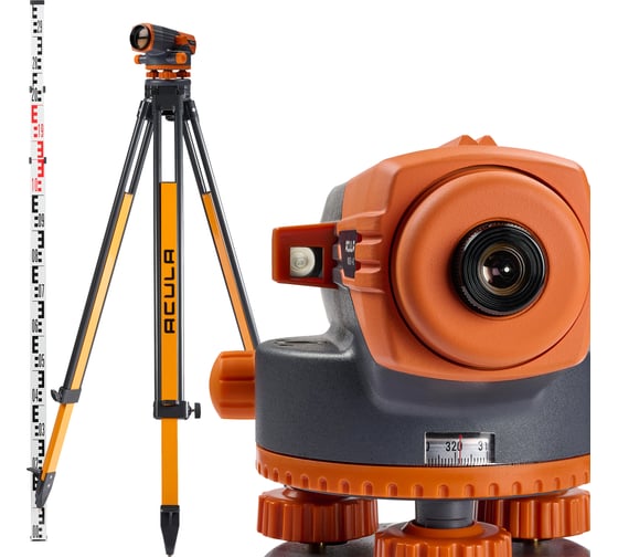 Высокоточный нивелир ACULA Профессиональный комплект, Hight-класса со светосильной оптикой NIVEX H-40 (кратн.х40; точн.±1.0 мм/км; объектив 42 мм)+ Штатив Geo 12-S (высота 99-173 см, фикс. ножек на винтах, резьба 5/8) +Рейка TLS 3 (3м) LA00186 1