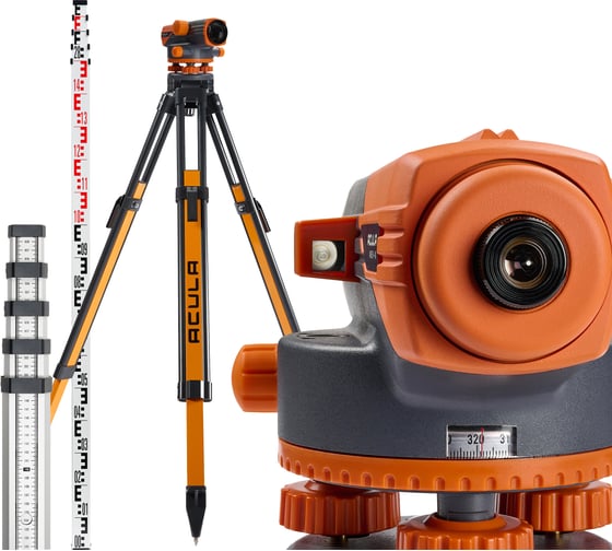 Высокоточный нивелир ACULA Профессиональный комплект, Hight-класса со светосильной оптикой NIVEX H-40 (кратн.х40; точн.±1.0 мм/км; объектив 42 мм)+ Штатив Geo 12 (высота 99-173 см, фикс. ножек на клипсах, резьба 5/8) + Рейка TLS 5 (5м) LA00189 1