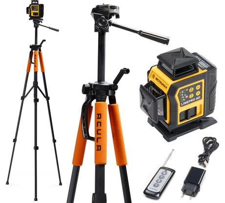 Комплект Профессиональный лазерный уровень INSTRUMAX LINEPRO 4D BAZA SET + Штатив (для лазерного уровня, усиленный, подъемный механизм, ¼ дюйма) ACULA STAND 1700 IM0213