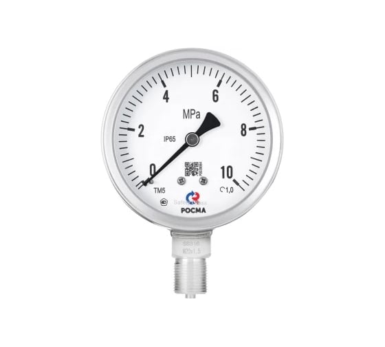 Манометр РОСМА ТМ-521Р.00 радиальный (0-1МПа) G1/2 Б 1.0, ДК100мм, виброустойчивый, коррозионностойкий, безопасное исполнение, сухой D070-01882
