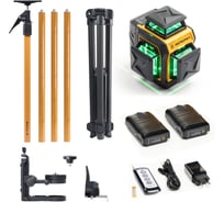 Комплект профессионального лазерного уровня INSTRUMAX LINEPRO 3D BAZA Set+Штанга для лазерного уровня с треногой ACULA STAND 3200 OPTIMA SET (макс. высота 3,2 м, магнит. крепление, резьба 1/4, 5/8, микролифт, плавный поворот) (2 АКБ, пульт ду) IM0237