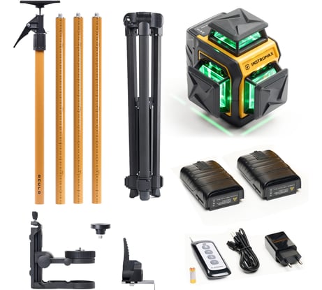 Комплект профессионального лазерного уровня INSTRUMAX LINEPRO 3D BAZA Set+Штанга для лазерного уровня с треногой ACULA STAND 3200 OPTIMA SET (макс. высота 3,2 м, магнит. крепление, резьба 1/4, 5/8, микролифт, плавный поворот) (2 АКБ, пульт ду) IM0237