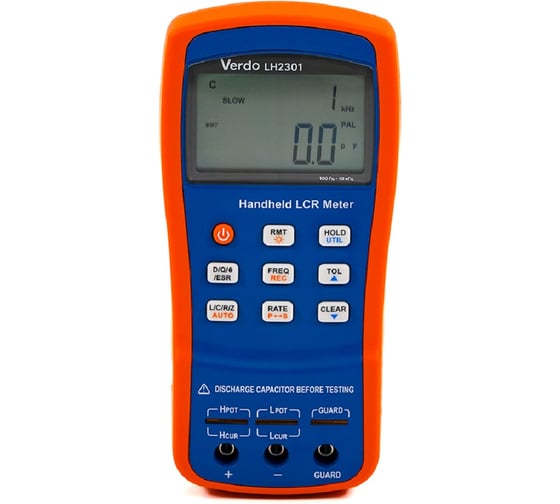 LCR-метр Verdo VERDO LH2301 портативный, базовая погрешность 0,25%, C, L,R, компаратор, авторежим, тестовый сигнал 0,6В на частотах 10Гц, 120Гц, 1кГц, 10 кГц, батарейное питание 9В, миниUSB (SCPI) LH230100