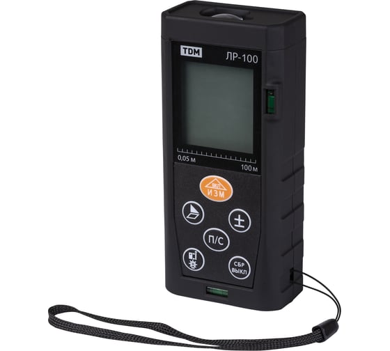 Лазерная рулетка TDM ELECTRIC ЛР-100 дальность 100 м, точность 2 мм, подсветка, IP54, 2хAAA, “Алмаз” SQ1018-0203