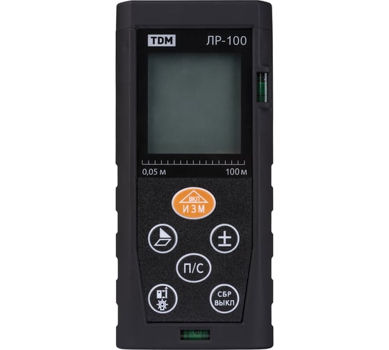 Лазерная рулетка TDM ELECTRIC ЛР-100 дальность 100 м, точность 2 мм, подсветка, IP54, 2хAAA, “Алмаз” SQ1018-0203