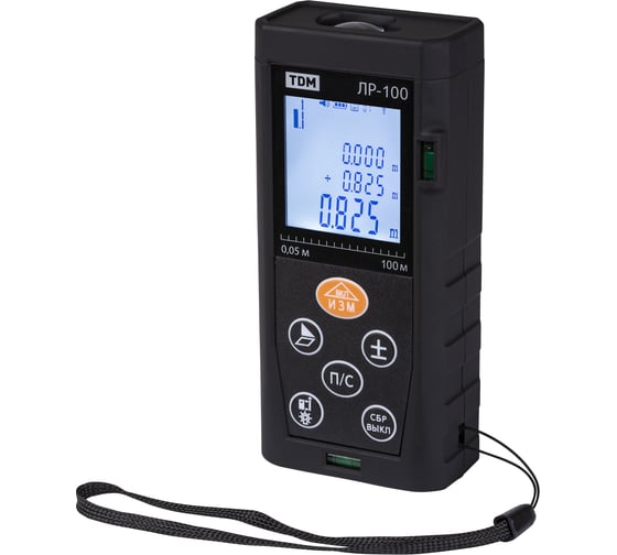 Лазерная рулетка TDM ELECTRIC ЛР-100 дальность 100 м, точность 2 мм, подсветка, IP54, 2хAAA, “Алмаз” SQ1018-0203