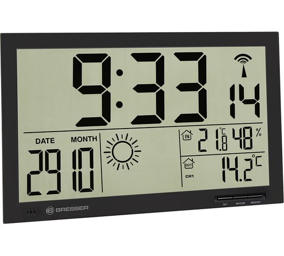 Метеостанция Bresser MyTime Jumbo LCD, настенные часы, черная 74646