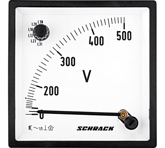 Вольтметр Schrack Technik AC со встроенным переключ. для фаз,96x96мм,500В AC MGF79500-A