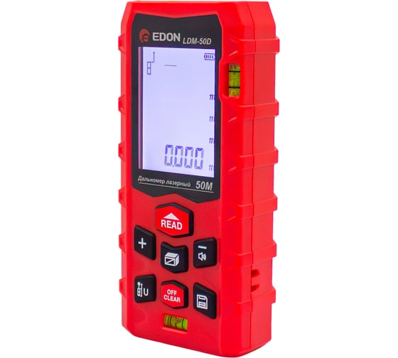 Дальномер лазерный Edon LDM-50D (50м, лазер <1 мВТ, 630 - 670нм, память 99 замеров, 1,5В x2 AAA) 56845