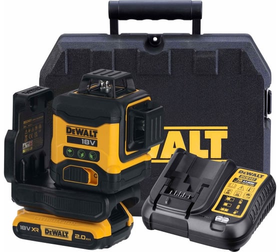 Аккумуляторный лазерный нивелир Dewalt DCLE34031D1, 18 В, зеленый луч, 40 м, с АКБ 2 Ач и ЗУ, в кейсе () DCLE34031D1-QW