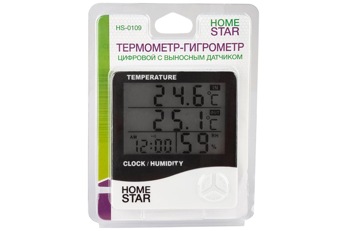 Цифровой термометр-гигрометр с выносным датчиком Homestar HS-0109 .