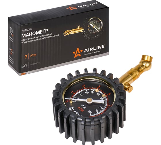 Стрелочный манометр Airline PRO 7АТМ, 50 мм, с клапаном сброса AEAS002