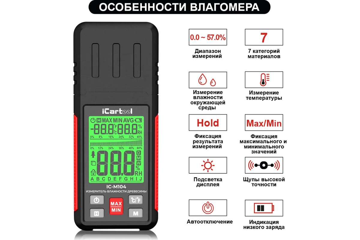 Измеритель влажности древесины iCarTool IC-M104