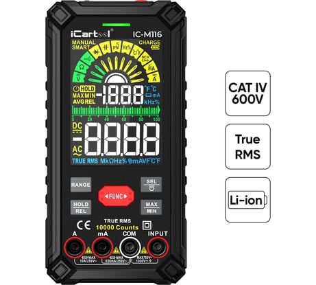 Профессиональный цифровой смарт мультиметр iCarTool CATIII 1000V, СATIV 600V, TrueRMS, AC/DC IC-M116