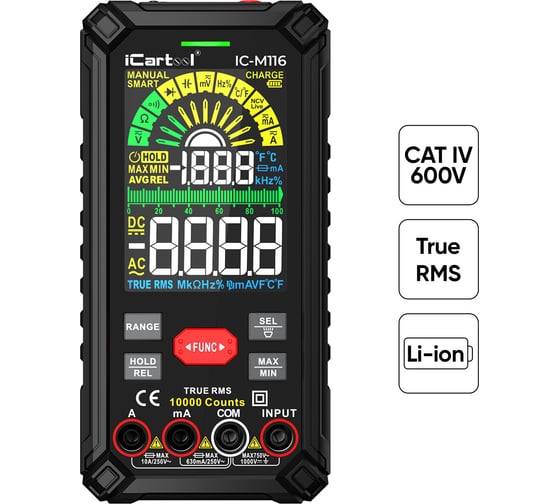 Профессиональный цифровой смарт мультиметр iCarTool CATIII 1000V, СATIV 600V, TrueRMS, AC/DC IC-M116
