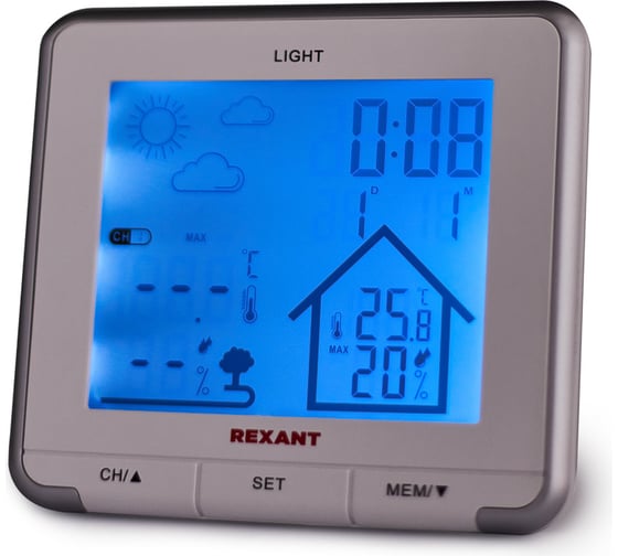 Метеостанция с беспроводным выносным датчиком REXANT S637B 70-0597