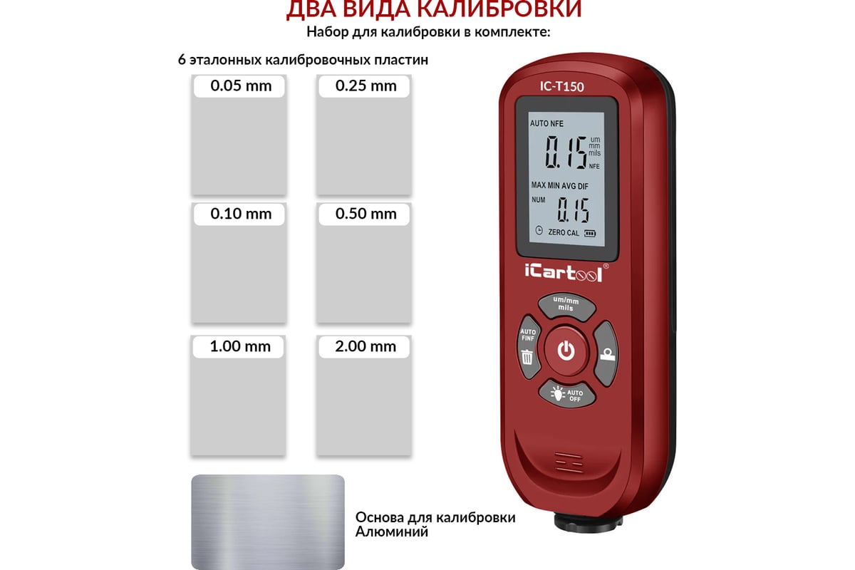 Толщиномер лакокрасочных покрытий iCarTool Fe/NFe IC-T150