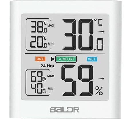 Цифровой термогигрометр с внешним датчиком BALDR B0135TH-WHITE