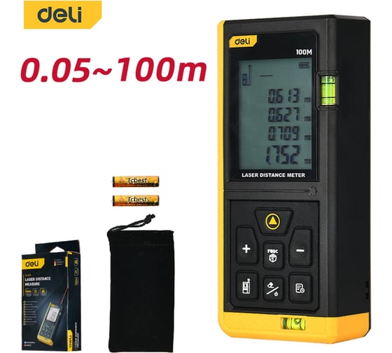 Лазерный дальномер DELI DL4170, диапазон 0,05-100 м, точность ±3 мм 102963