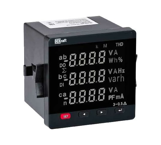 Цифровой мультиметр DEKraft мт-72d 72x72мм, трехфазный, вход 100в 1а, rs485, lcd-дисплей 51415DEK