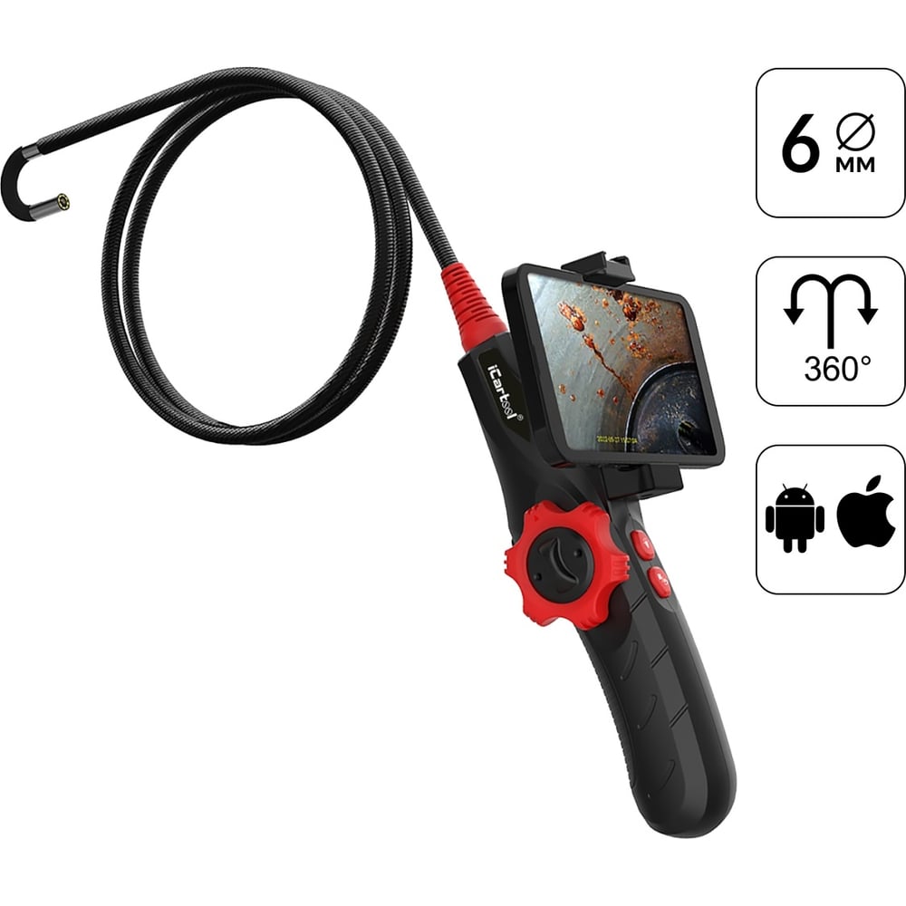 Управляемый видеоэндоскоп iCarTool USB, 2Мп, 1920x1080, 1 м, 6 мм ...