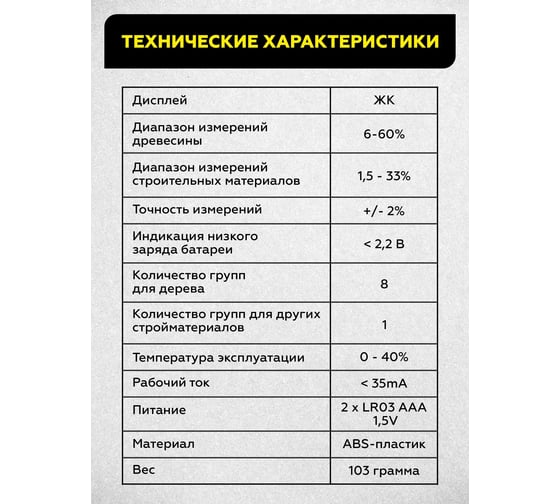 Электронный измеритель влажности древесины TECHNICOM влажность 1.5-60%, ЖК дисплей TC-MT201W