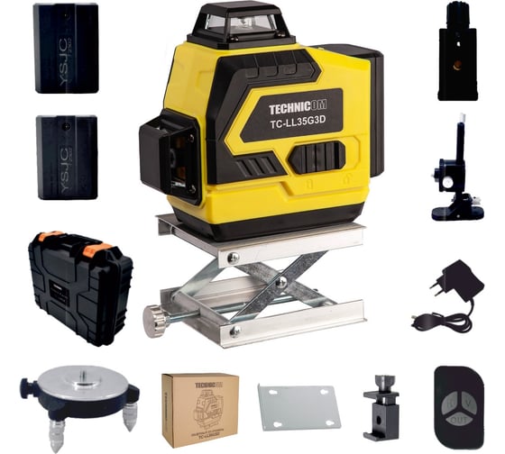 Лазерный 3D уровень TECHNICOM 12 лучей, дистанция 30м, 3 режима, 2 акб 2400мАч, цвет лазера зелёный TC-LL35G3D 1