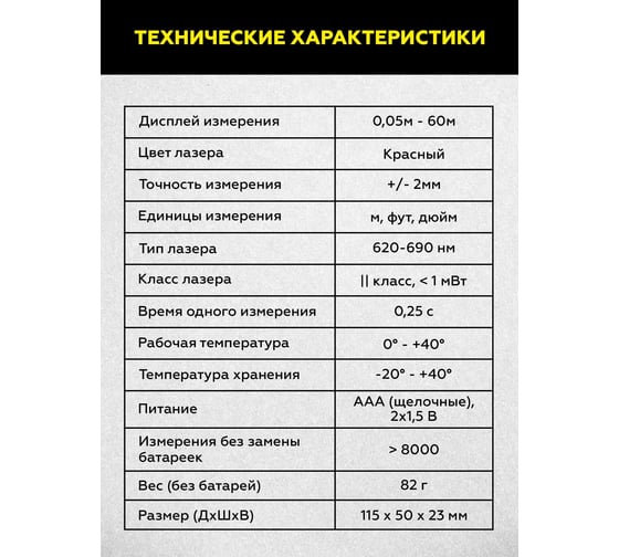 Лазерный дальномер-угломер TECHNICOM дальность 60м, цвет лазера красный, 2 точки отсчёта TC-DAM60R