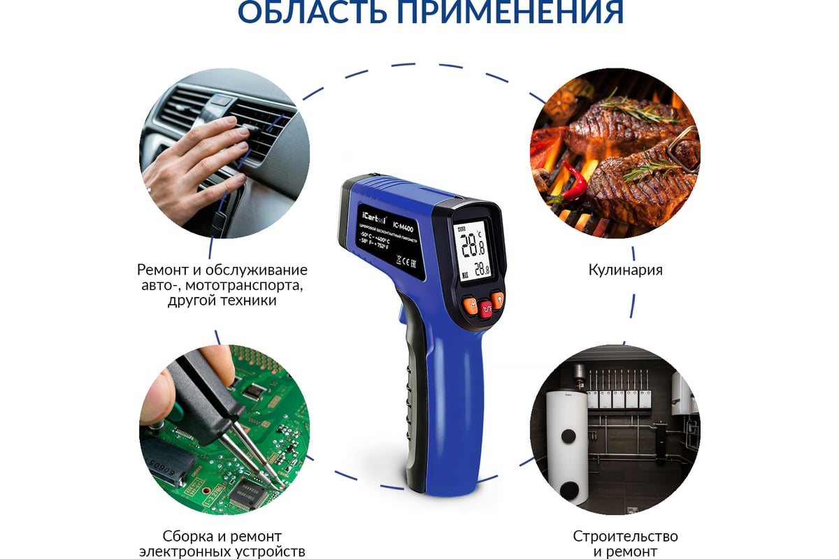 Инфракрасный бесконтактный термометр iCarTool IC-M400 - выгодная цена,  отзывы, характеристики, 1 видео, фото - купить в Москве и РФ