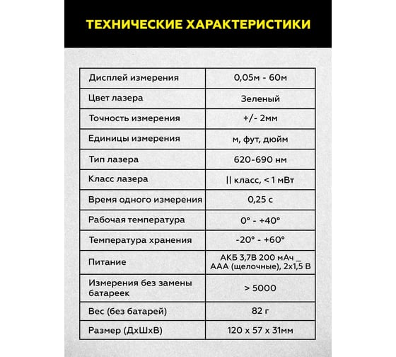 Лазерный дальномер-угломер TECHNICOM дальность 60м, два источника питания, цифровой угломер, 2 источника питания, 2 пузырьковых уровня, 3 точки отсчёта TC-DM60G